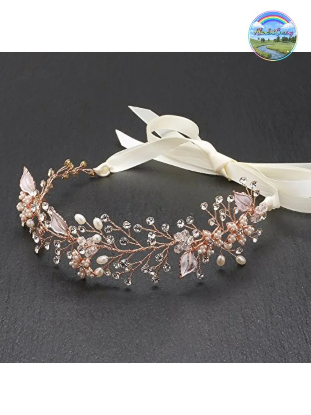 Freshwater Pearl Crystal Bridal Hair Vine Ribbon Headband Wedding
